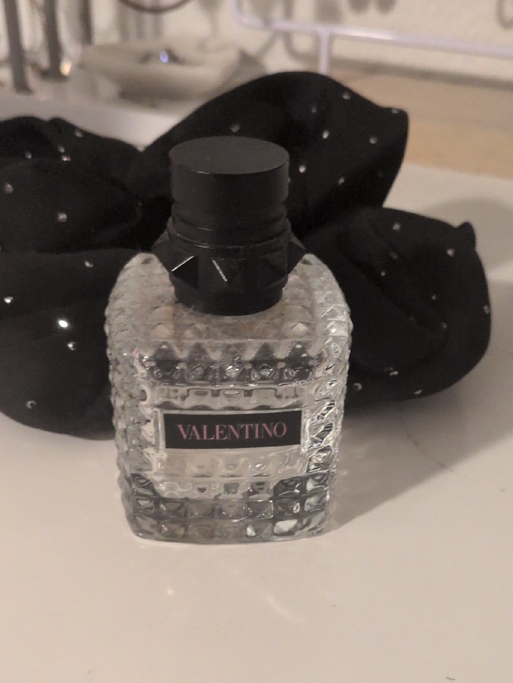 Valentino Clear Studded Glass Fragrance Bottle with Black Cap